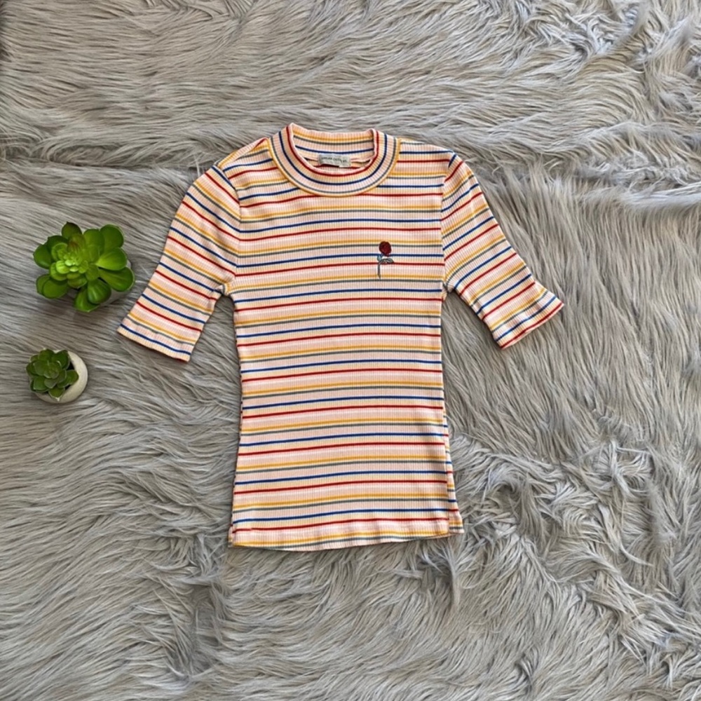 UO Zola Striped Mock Neck Rose Top - Picture 5 of 7